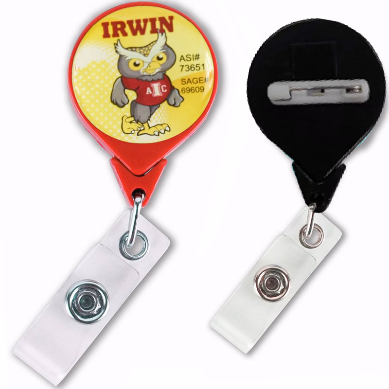 Tear-Drop Retractable Round Badge Reel w/ Pins