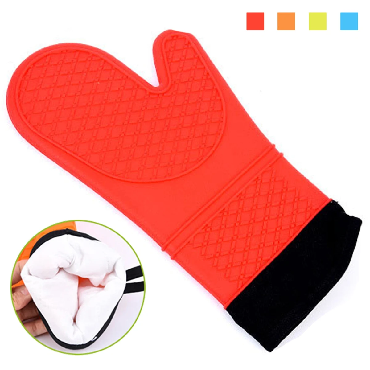 Heat Resistant Silicone Oven Mitt w/Soft Cotton Lining, custom kitchen gadget with logo imprint 1