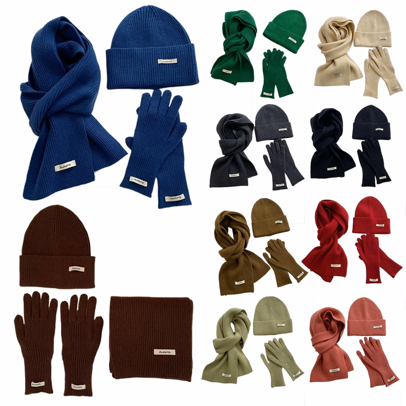 Unisex Winter Beanie Hat Scarf Touch Screen Gloves Set