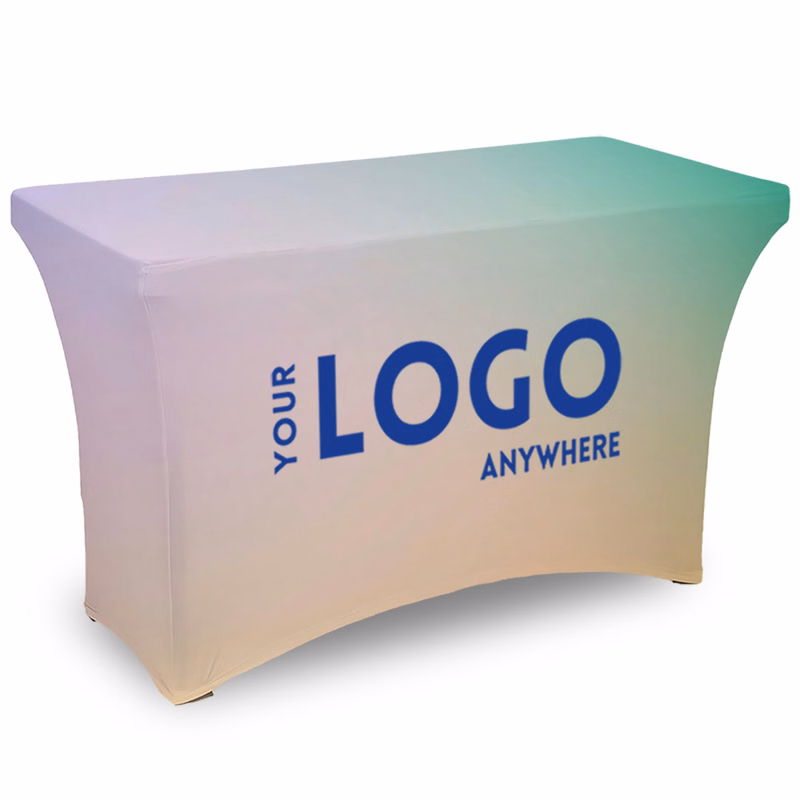 4' Fitted, 4-Sided Contour Stretch All-Over Imprint Table Cover