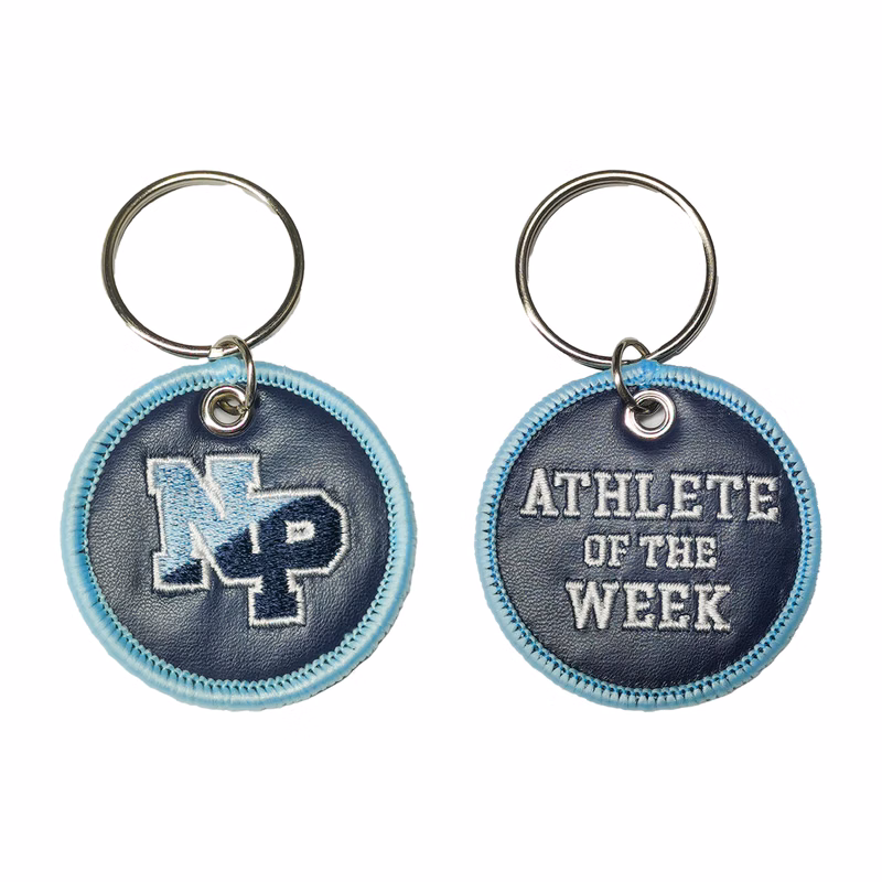 Custom-Made Leather Keychain Embroidered Design