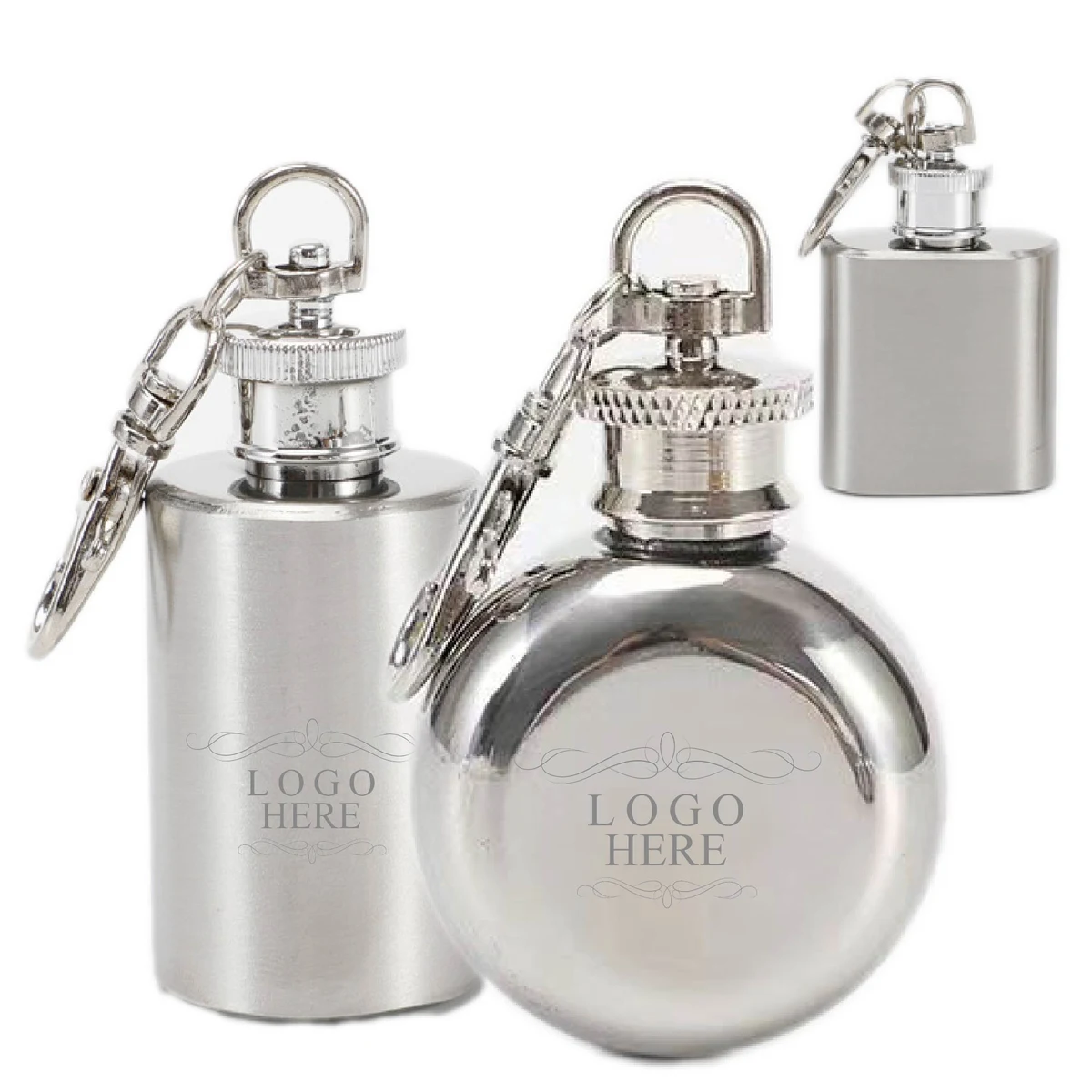 Stainless Steel 1 Oz. Flask with Key Chain 1
