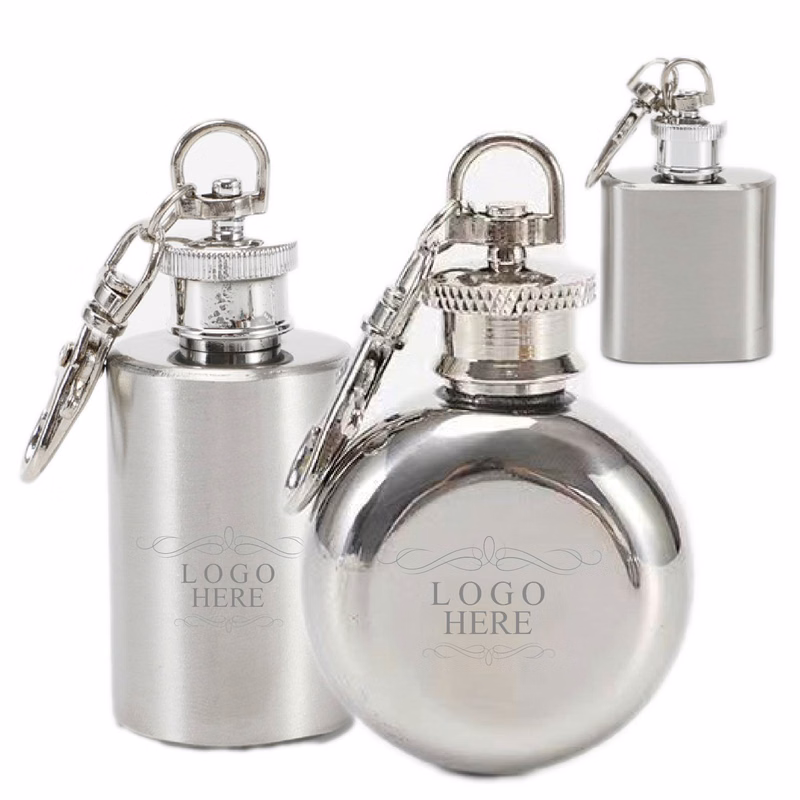 Stainless Steel 1 Oz. Flask with Key Chain