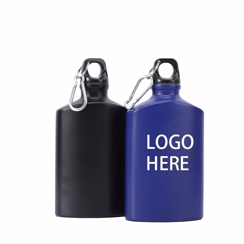 Flat Aluminum Water Bottles With Silver Carabiner