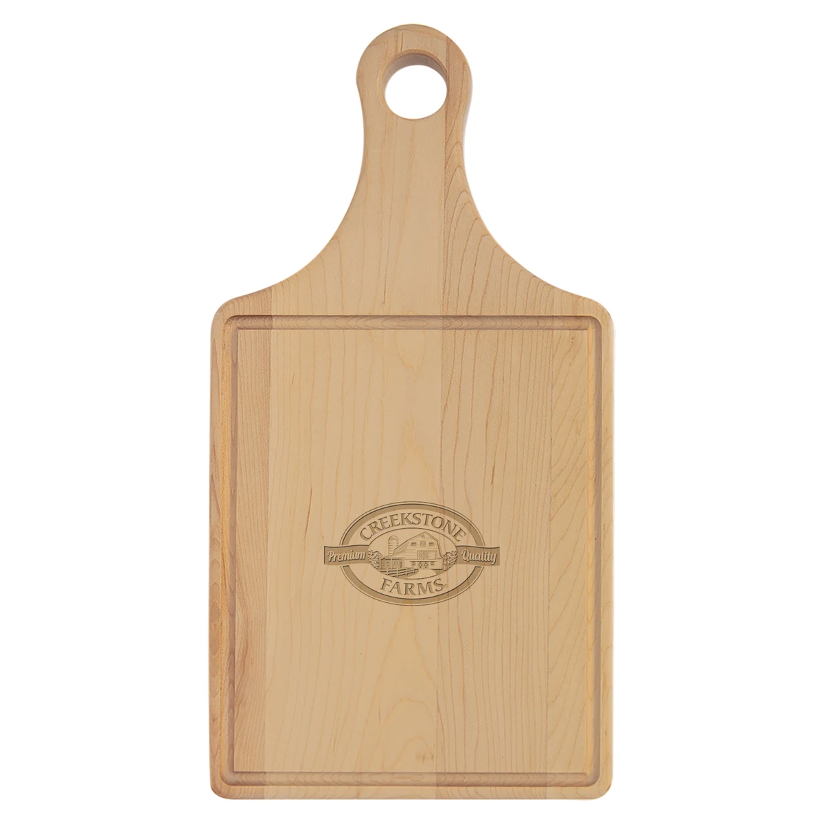 13" x 7" Maple Paddle-Shaped Cutting Board with Juice Groove 1