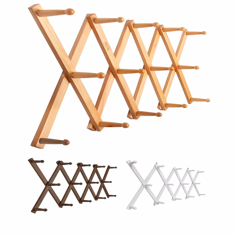 Expandable Wall Mounted Wooden Hat Rack w/ 14 Hooks