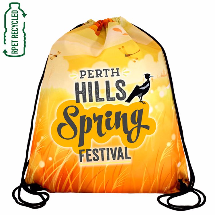 "LASSEN" 14" W x 17" H Recycled RPET Full Color Import 210D RPET Drawstring Cinch Pack Backpack