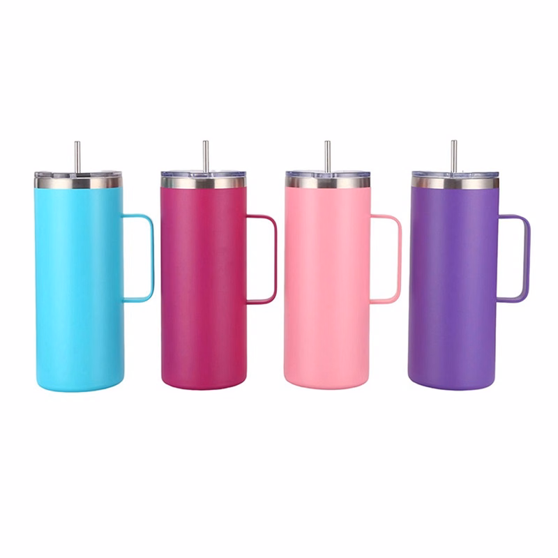 20 Oz. Double Wall Vacuum Mug with Handle & Straw