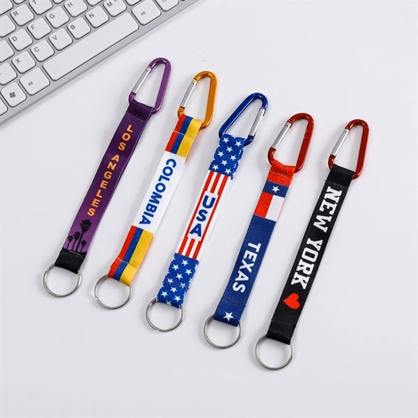 Custom Carabiner Lanyard With Aluminum Hook — Polyester Key Ring Promotional Lanyard