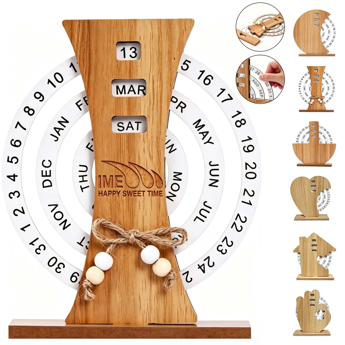 Wooden Manual Rotating Disc Perpetual Desk Calendar 1