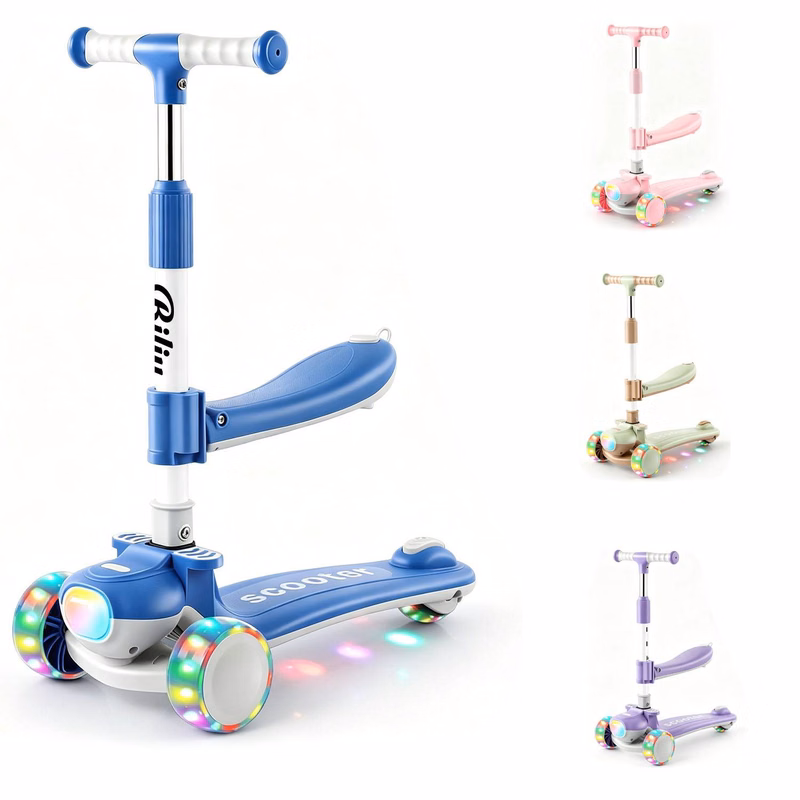 2-in-1 3-Wheel Toddler Scooter with Seat and Light-Up Wheels