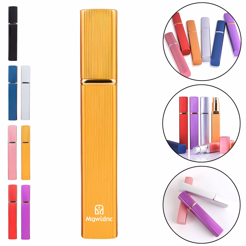 12ml Rectangular Striped Aluminum Perfume Bottle with Spray Pump