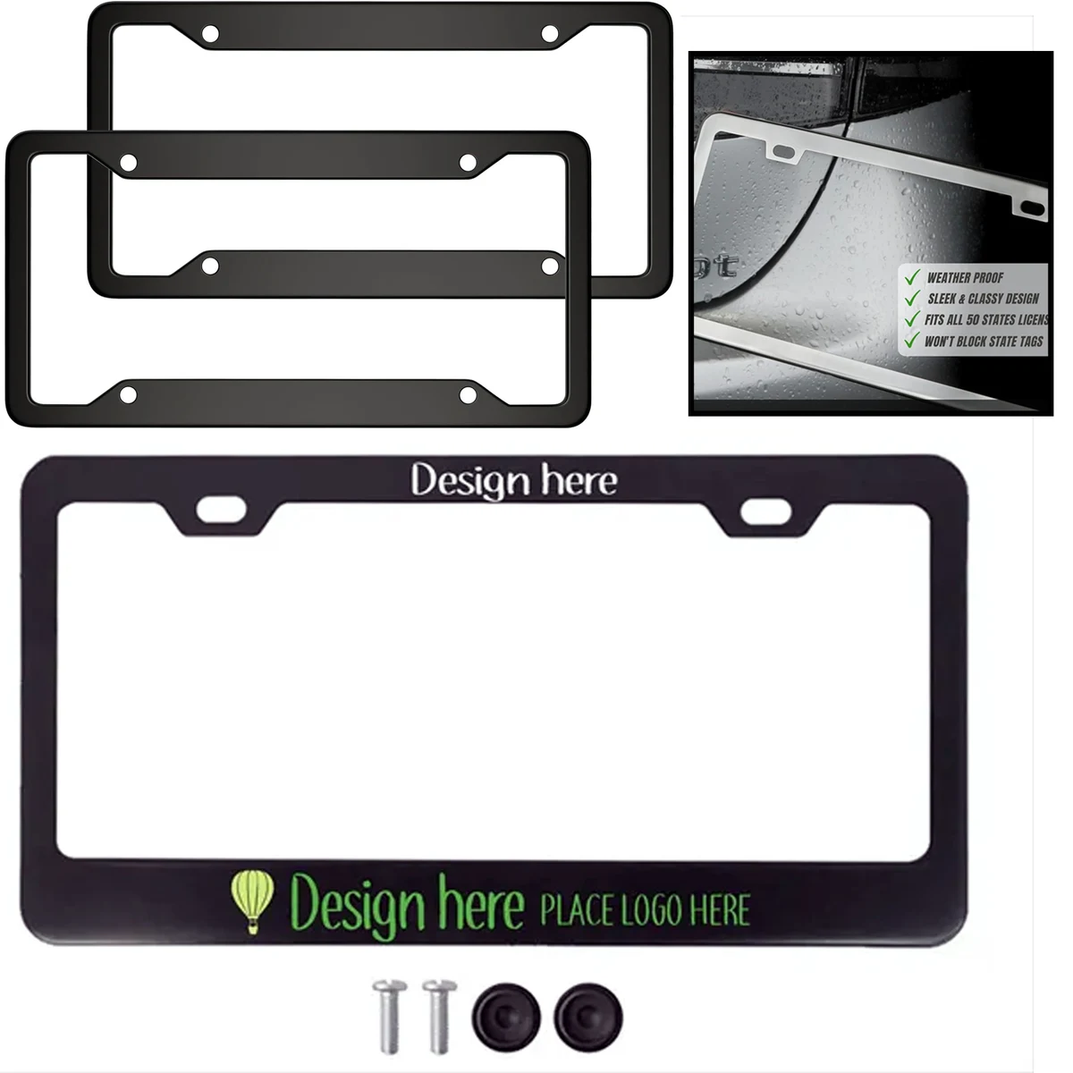 Universal Aluminum License Plate Frame with Hardware 1