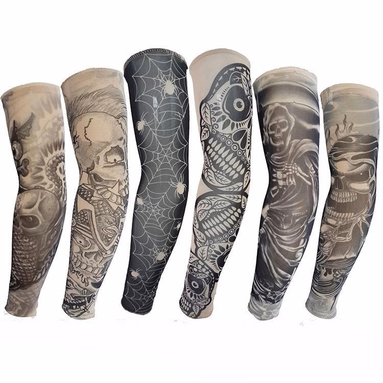 Outdoor sunscreen tattoo with stitched flower arm sleeve