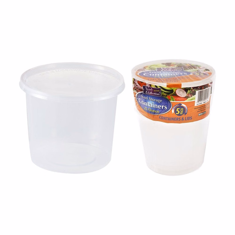 Round Storage Containers - Clear 25 oz 5 Pack