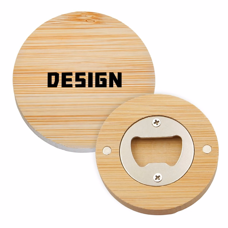 Magnetic Round Bamboo Bottle Opener