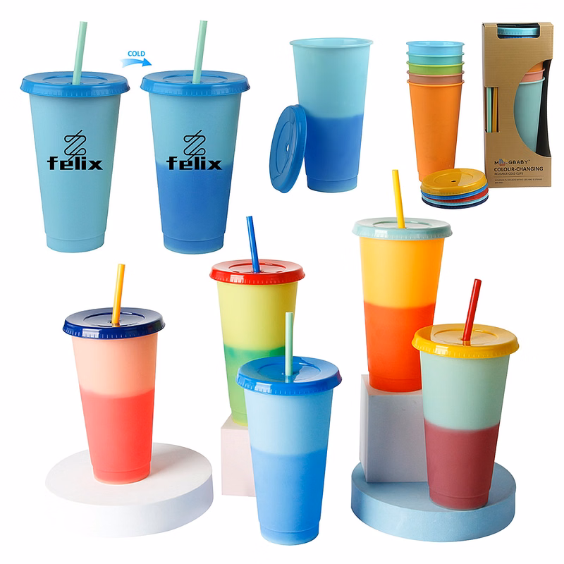 24 Oz. Color Changing Cups With Lids and Straws
