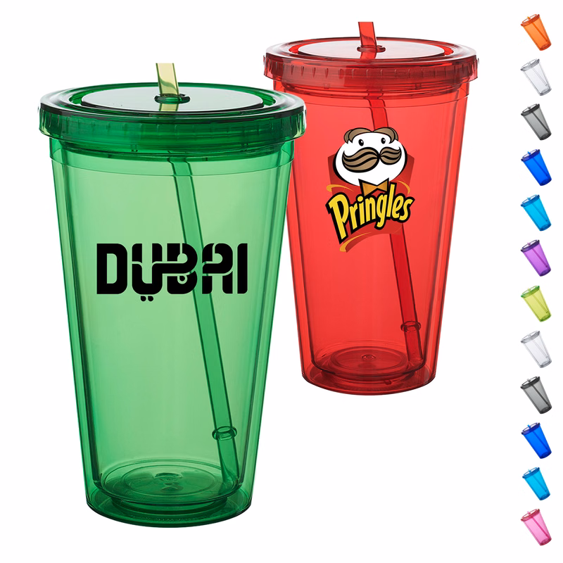 16 oz Acrylic Tumbler w/ Custom logo & Matching Lid & Straw