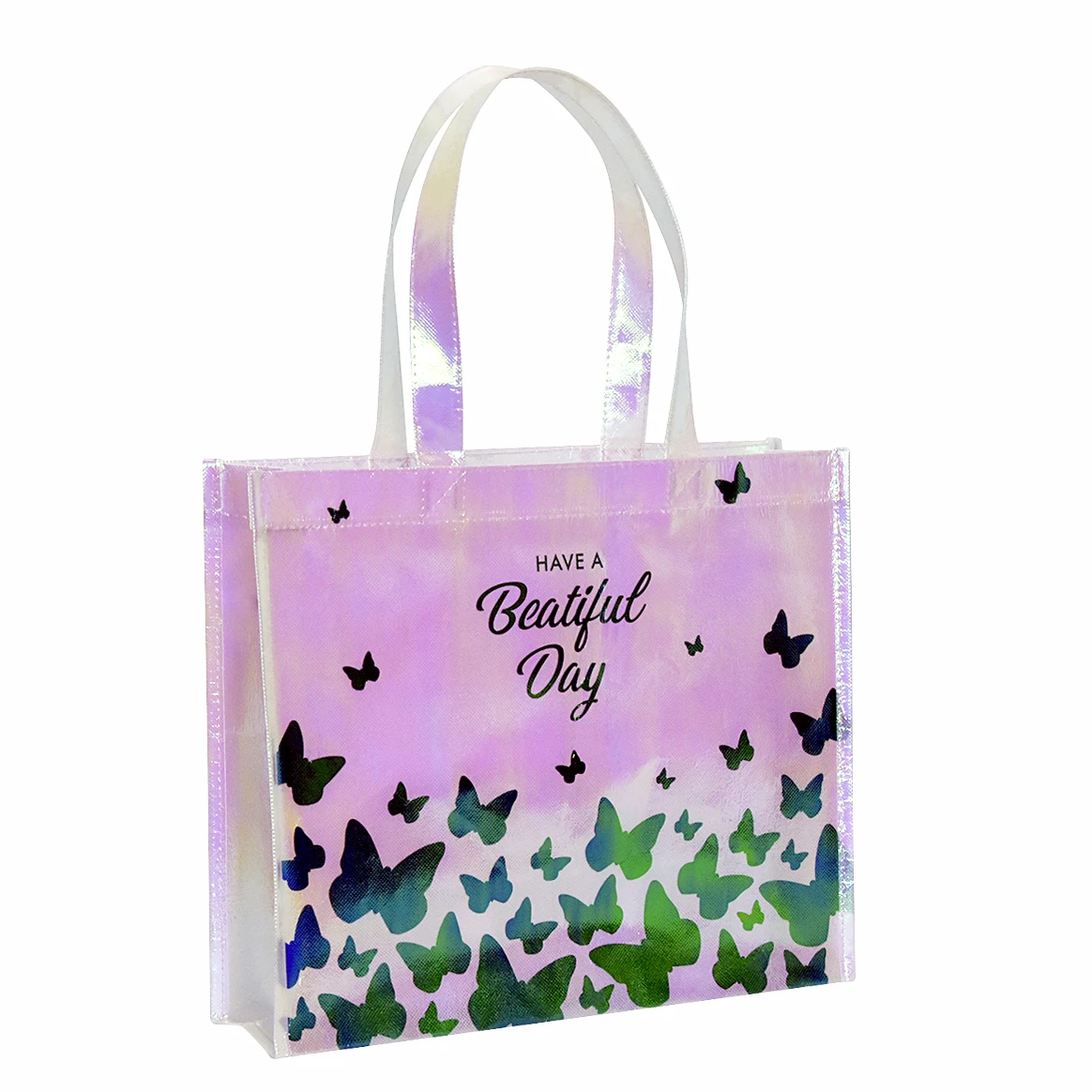 Custom 120g Laminated Non-Woven Iridescent Tote Bag 13.5"x11.5"x3.5" 1