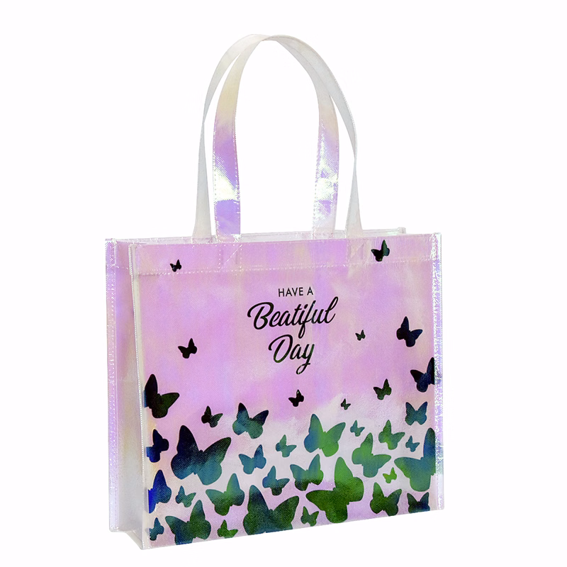 Custom 120g Laminated Non-Woven Iridescent Tote Bag 13.5"x11.5"x3.5"