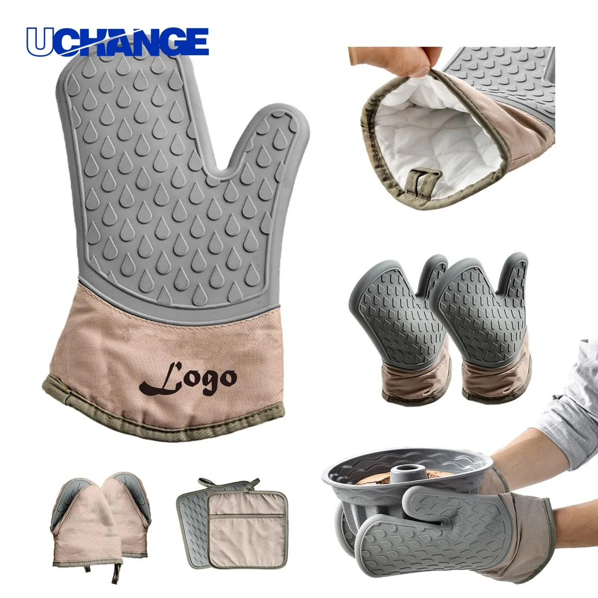 Grey Silicone Oven Mitt for Kitchen Heat Protection 1