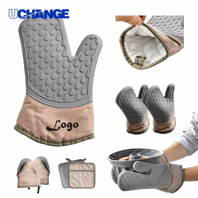 Grey Silicone Oven Mitt for Kitchen Heat Protection