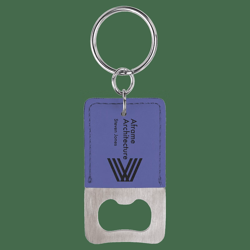 Rectangle Purple Leatherette Bottle Opener Keychain
