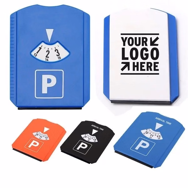 Parking time card with ice scraper