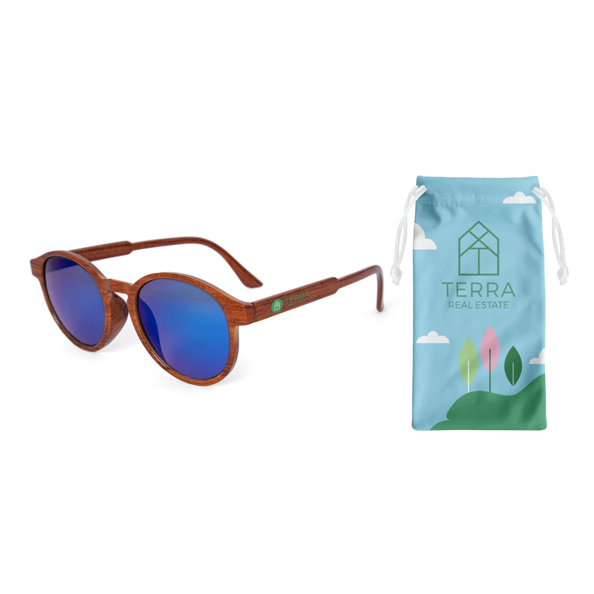 Woodgrain Frame, Metallic Lenses & FC pouch Retro Sunglasses 1