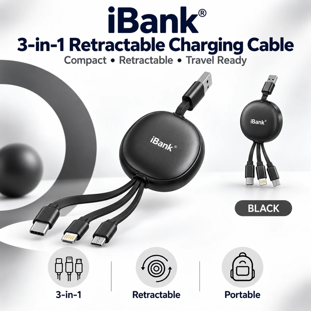 iBank® Multi Charging Cable, Retractable Charger for Multiple Devices 1