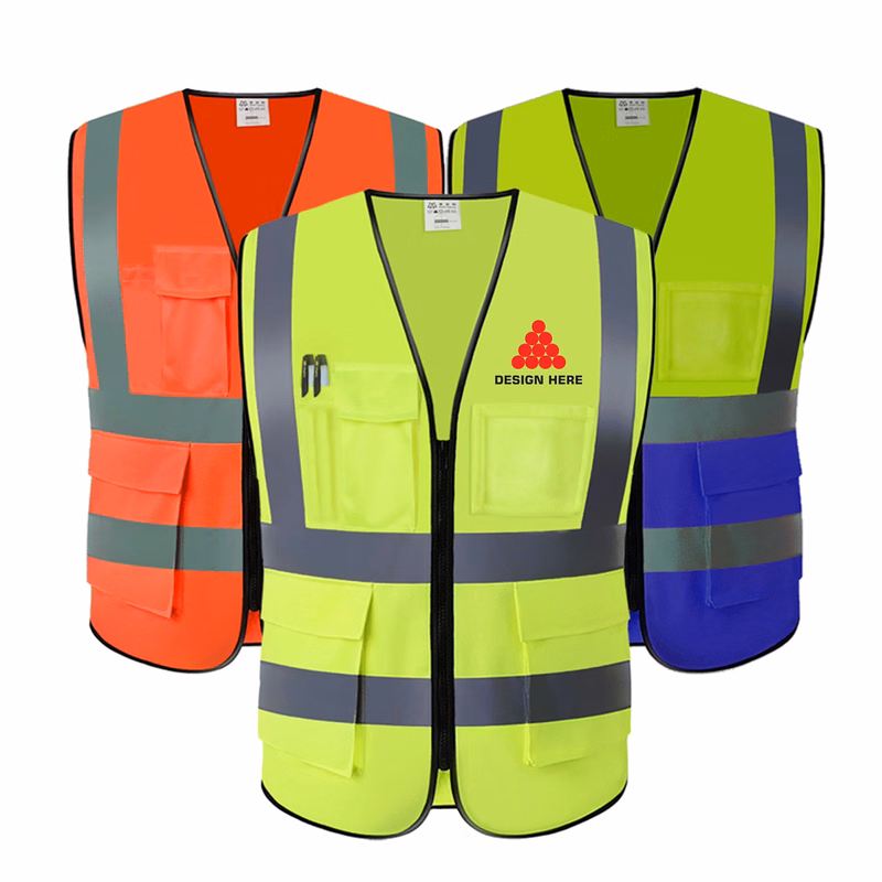 Reflective Safety Vests with Pockets and Zipper