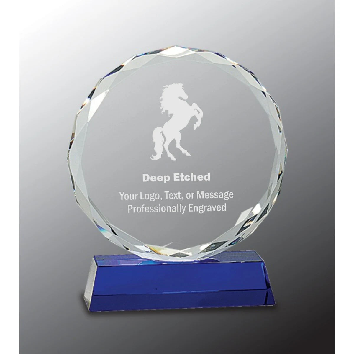 7" Round Facet Crystal Award on Blue Pedestal Base 1