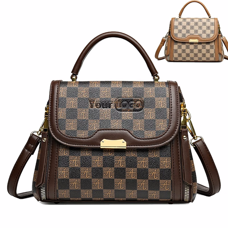 Pu Leather checkered portable Cross-body Bag Women
