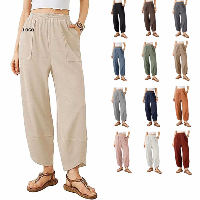 Elastic Waisted Palazzo Pants with Pockets