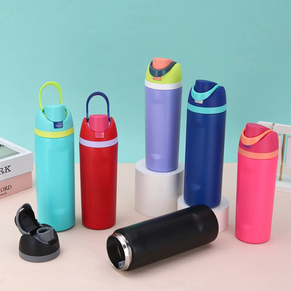 24 Oz. Leak Proof Spout Lid Water Bottle with Straw, custom water bottle with logo imprint 1