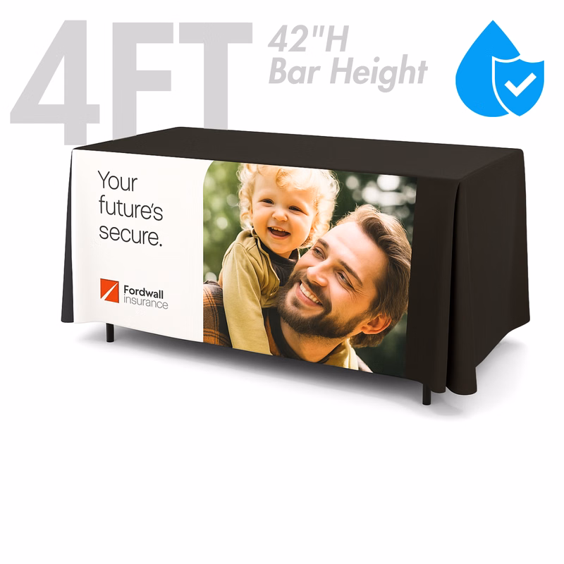 4' Liquid Repellent Fitted Table Cover, Front Panel Print, 42"H