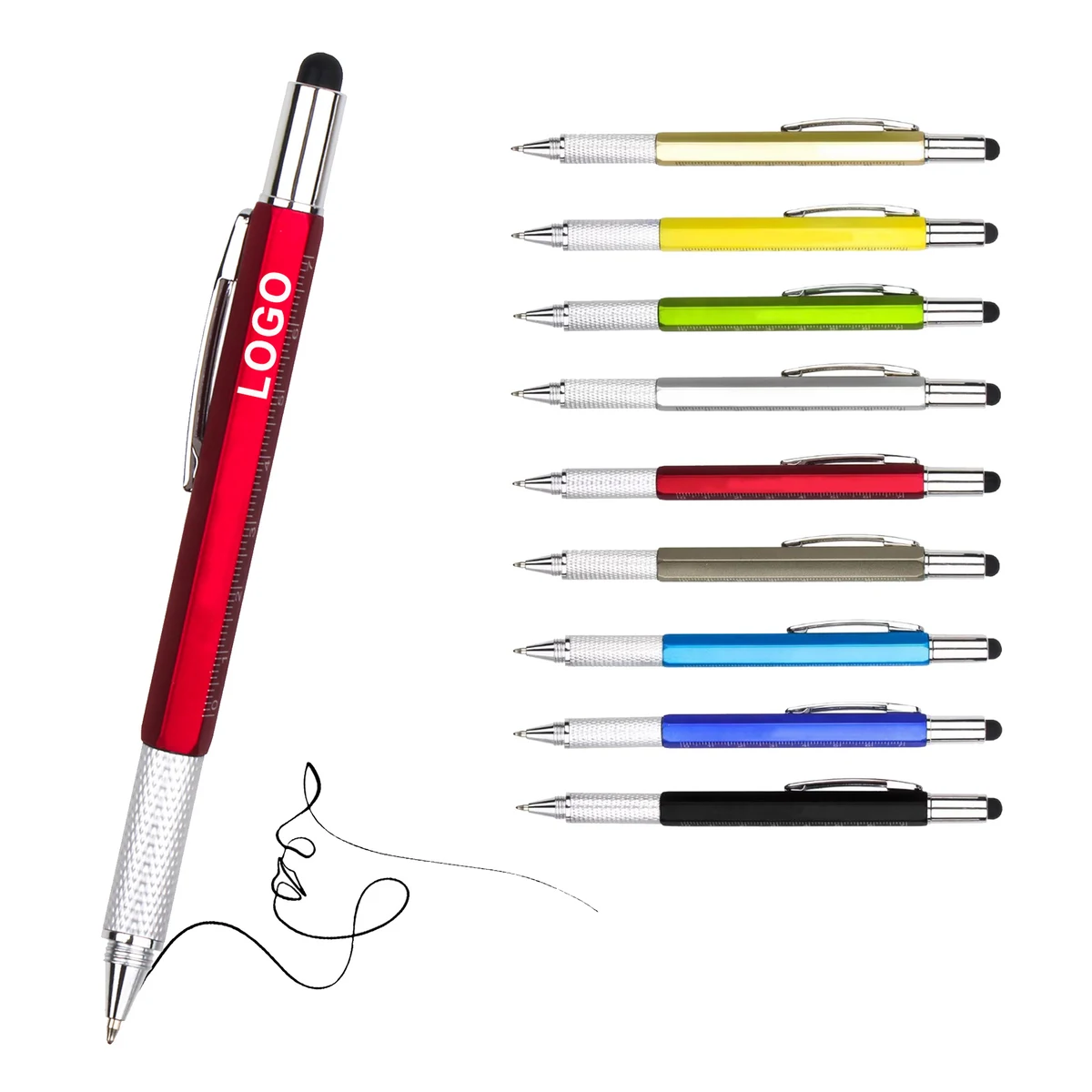 MOQ 100 Personalized 6-in-1 Multi Tool Pen with Stylus 1