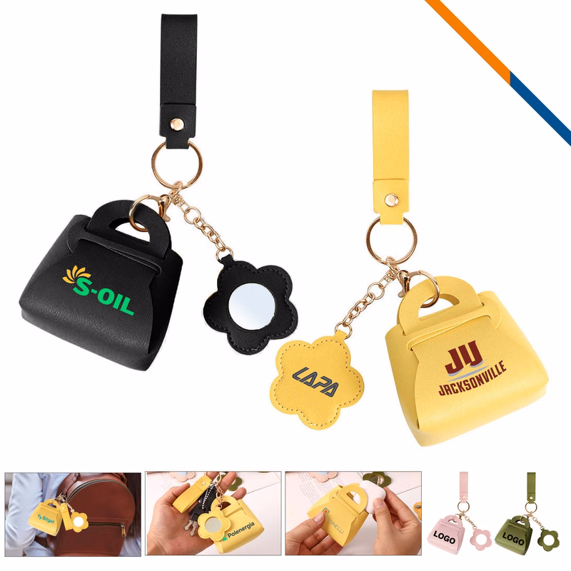 Ticase Mini PU Leather Mirror Coin Keychain Purse