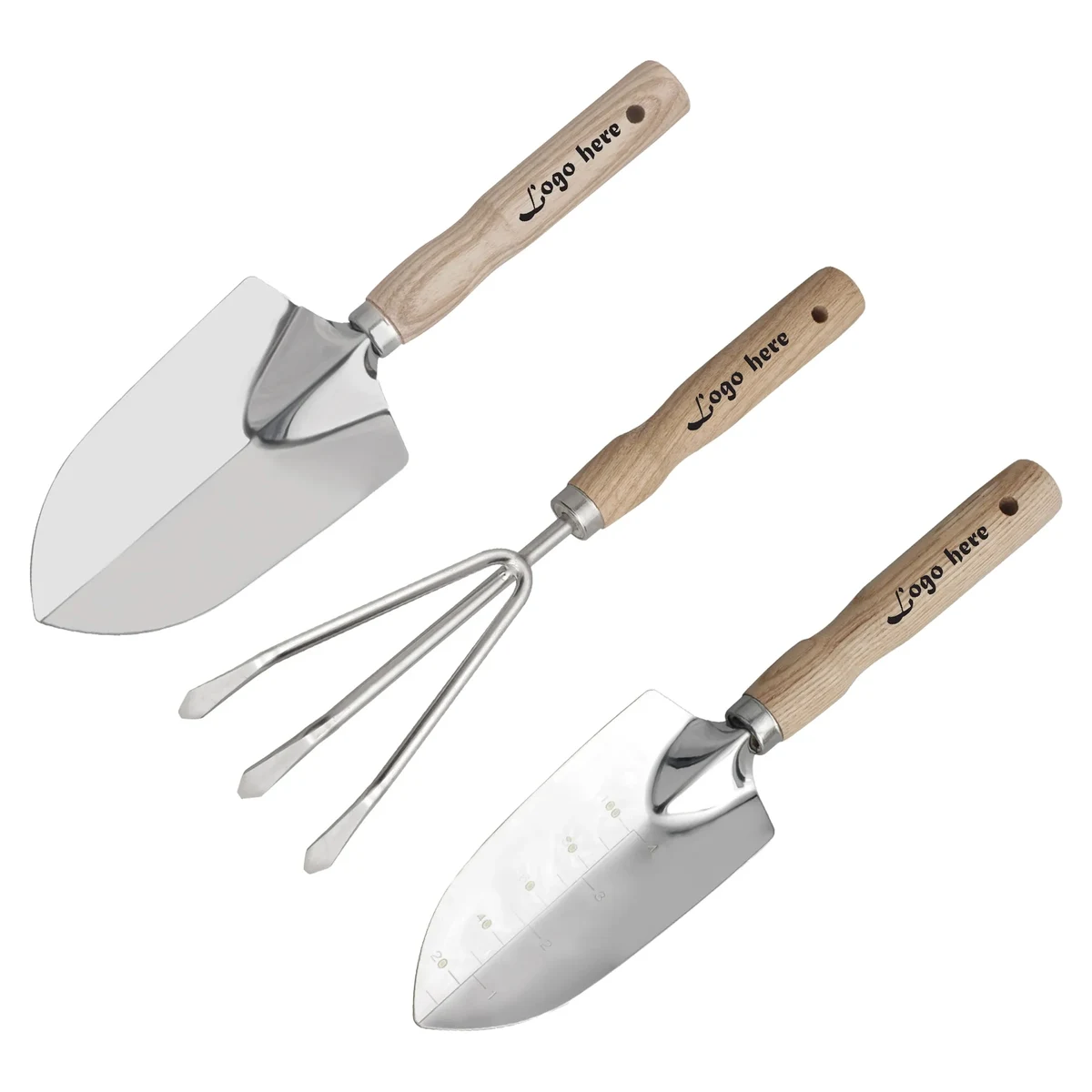 3pcs Stainless Steel Garden Tool Set w/Wood Handle 1