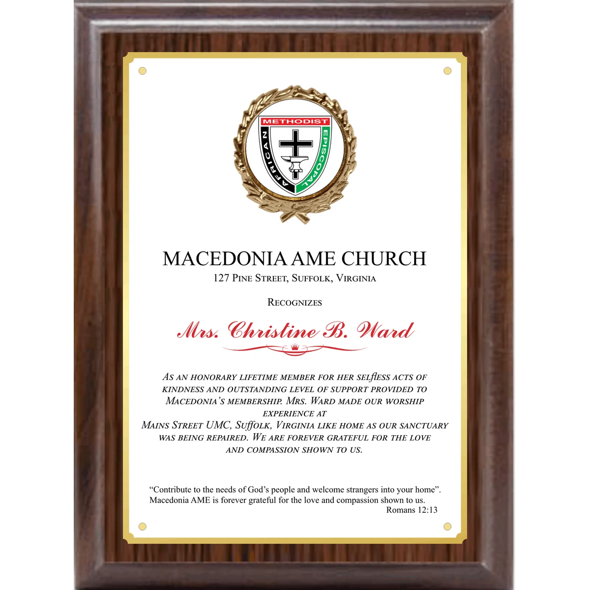 Simulated Walnut Plaque With Custom Insert 1