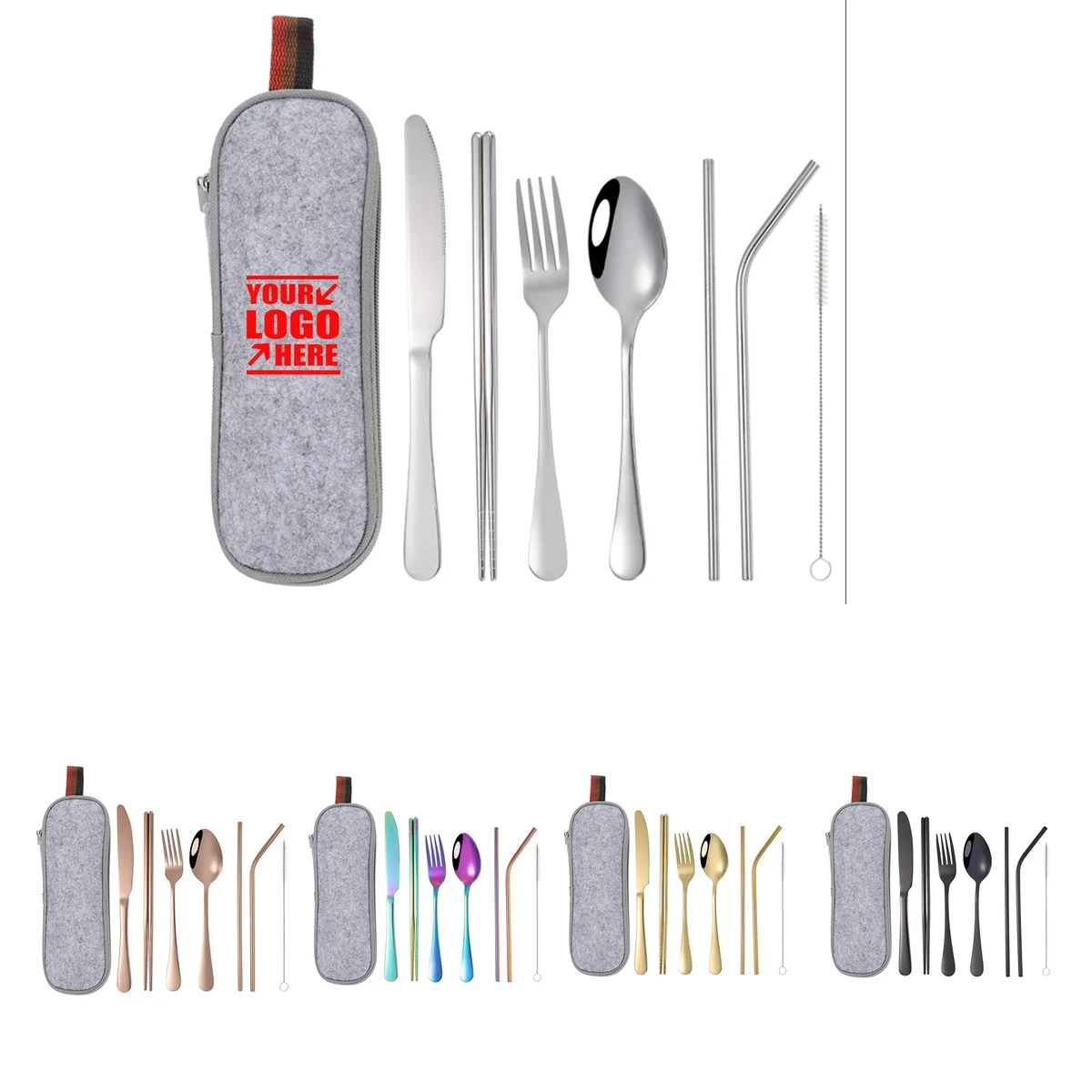 Silver Stainless Steel Tableware Set With Felt Bag 1