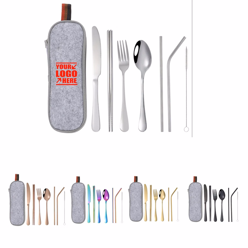 Silver Stainless Steel Tableware Set With Felt Bag