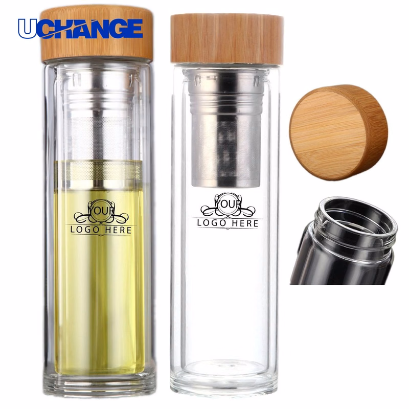Double Wall Glass Bottle with Tea Infuser (13.5 oz)