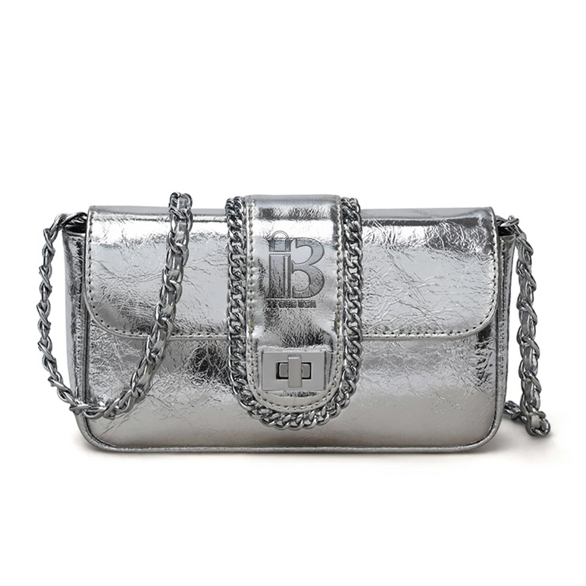 Genuine Leather cross-body metal chain messenger bag 1