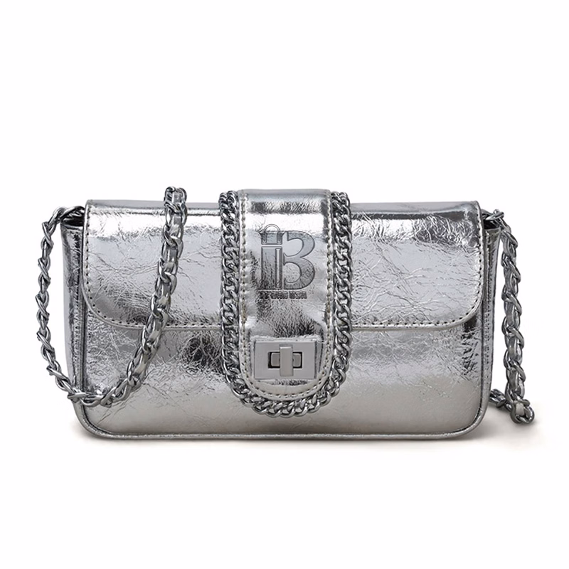Genuine Leather cross-body metal chain messenger bag