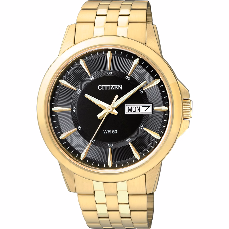 Men's Quartz Watch, Gold-tone Stainless Steel with Black Dial