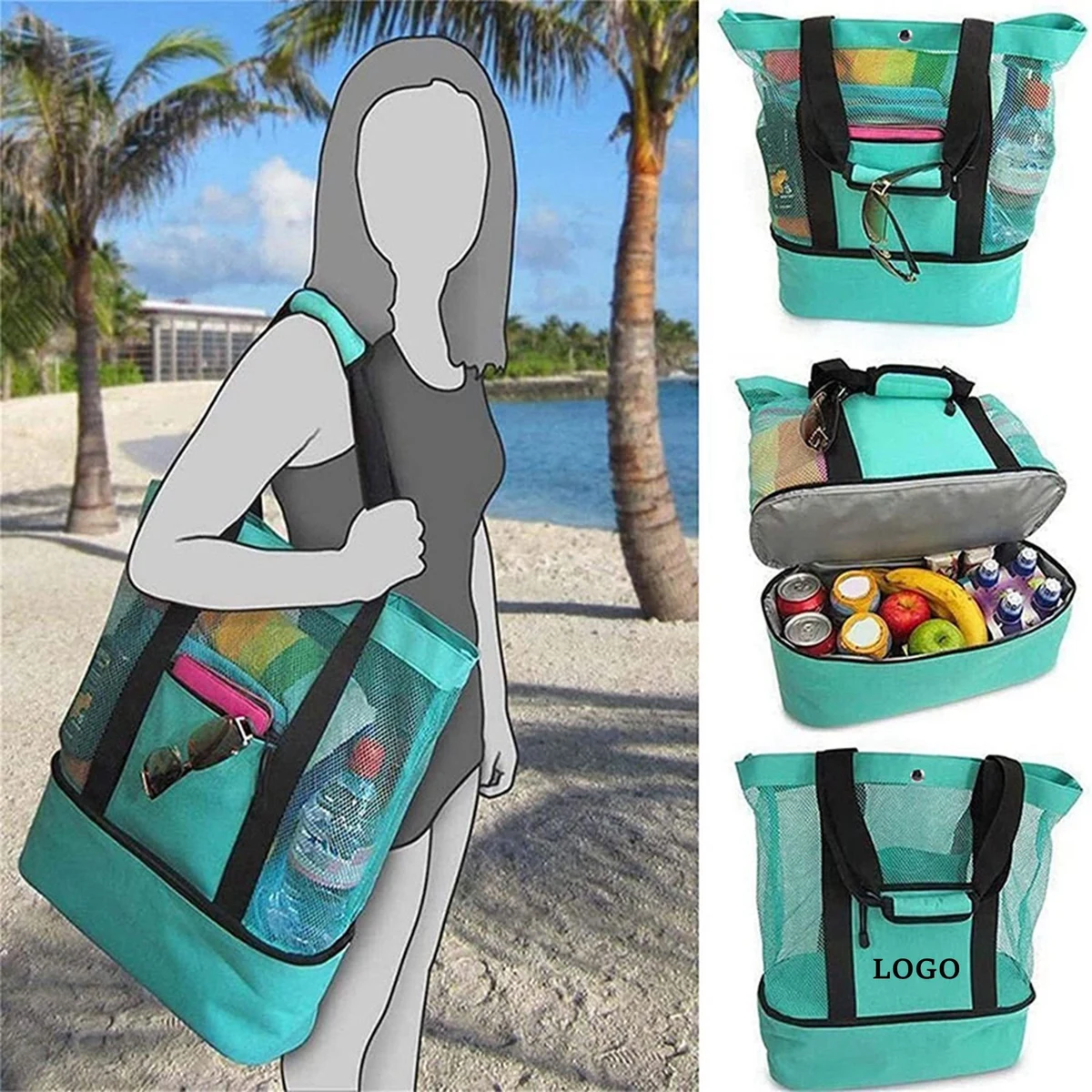Mesh Beach Tote Bag With Cooler Compartment 1