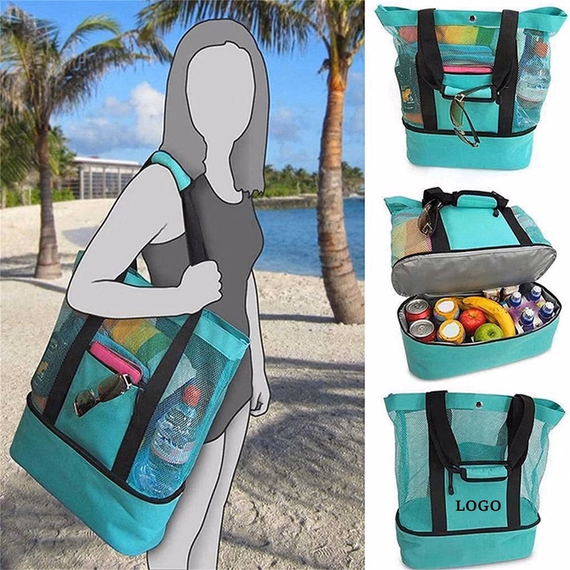 Mesh Beach Tote Bag With Cooler Compartment