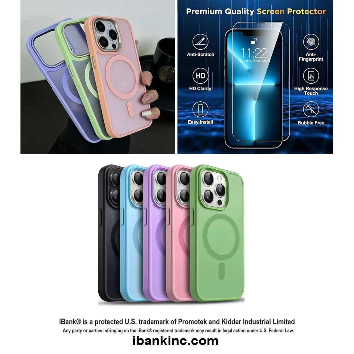 iBank ® Protective Hard Case + Screen Protector compatible with iPhone 17/16/15/14/13/12 Pro Max Air 1