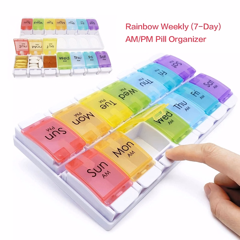 Rainbow Morning And Evening Pill Case 14 Dividers